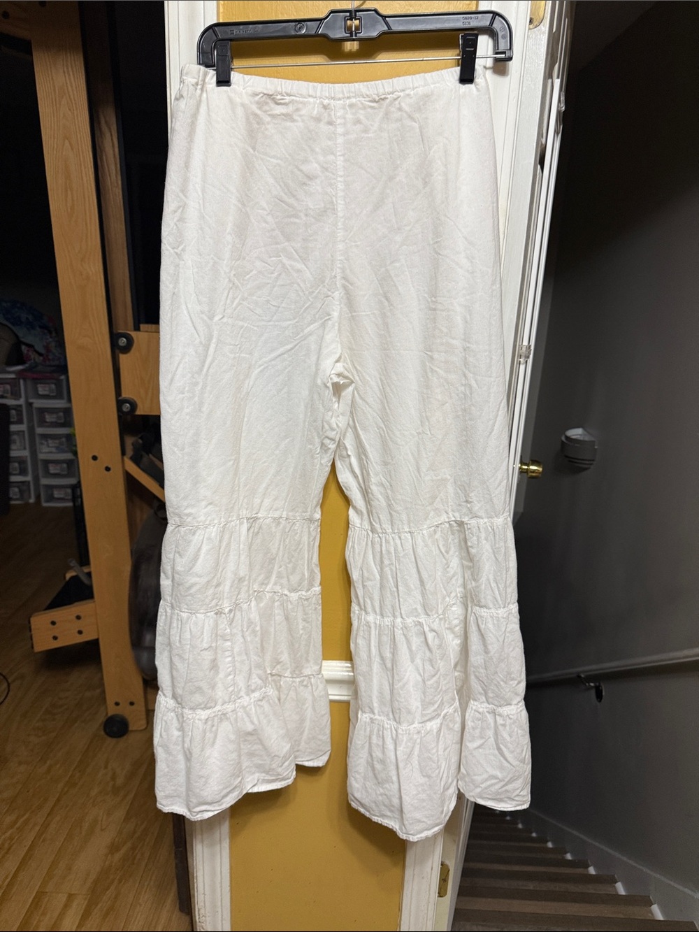 White Boho Tiered Ruffle Hem Wide-Leg Crop Pants Size 2XL